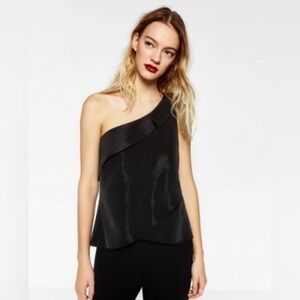 NWT-Zara Basic Evening Collection Asymmetric Taffeta One Shoulder Top
